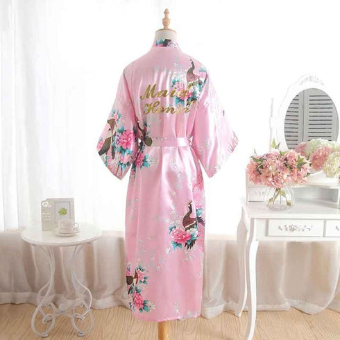 kimono demoiselle d'honneur peignoir satin marié floral preparation mariage maid of honor rose